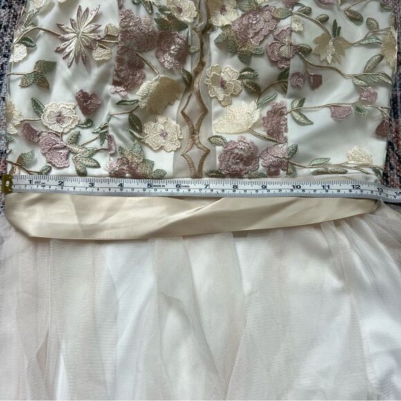 Nights by Teeze Me Champagne Floral Chiffon Tiered Ruffle Gown Size 7 Formal - Picture 10 of 12